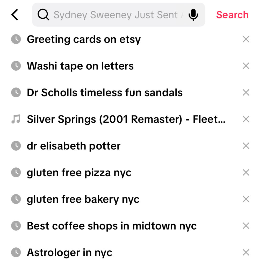 TikTok search results
