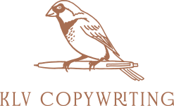 KLV Copywriting logo, bird on pen